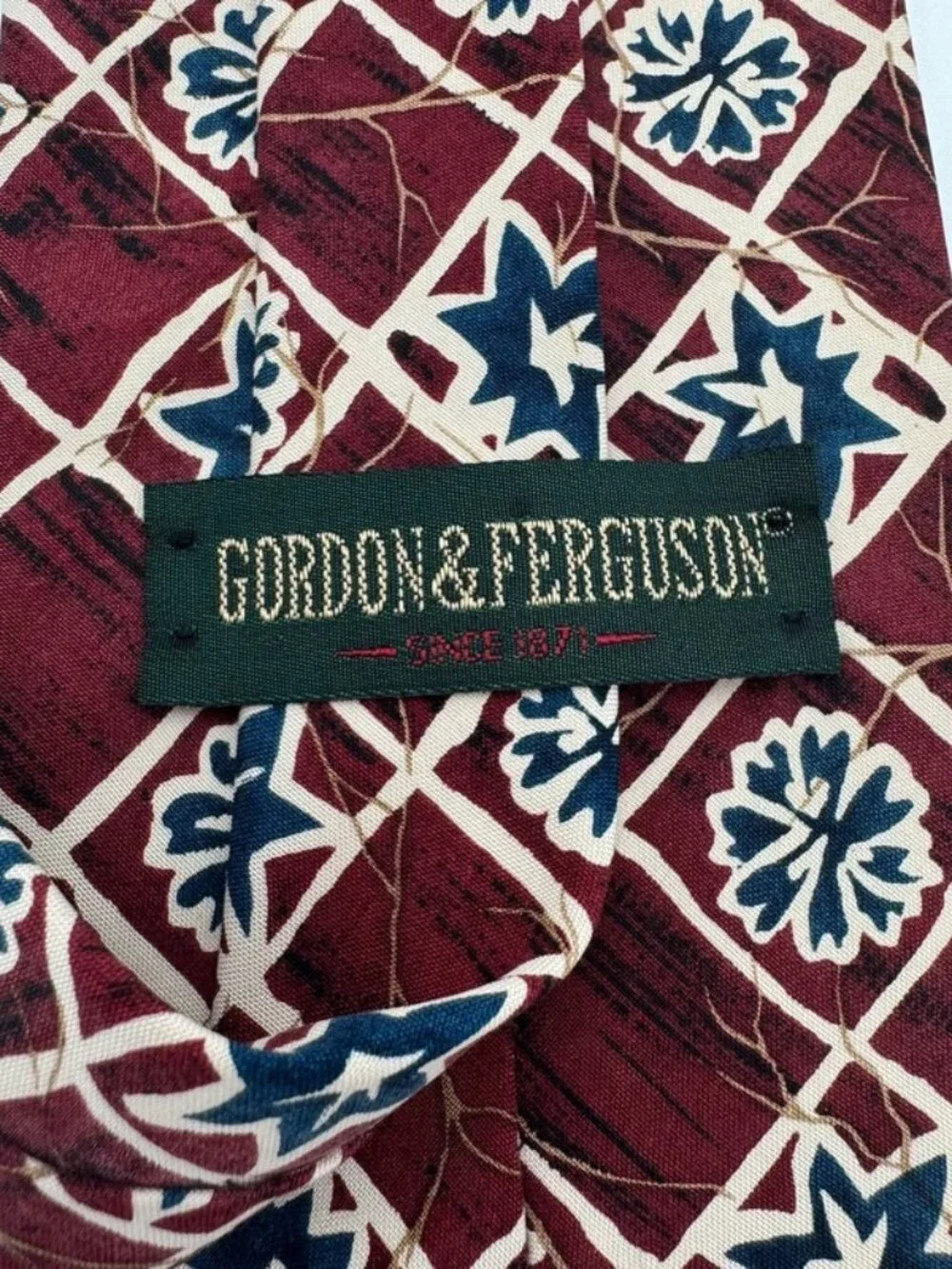 Vintage Gordon & Ferguson 100% Silk Tie USA Floral Grid Print 4” Wide
